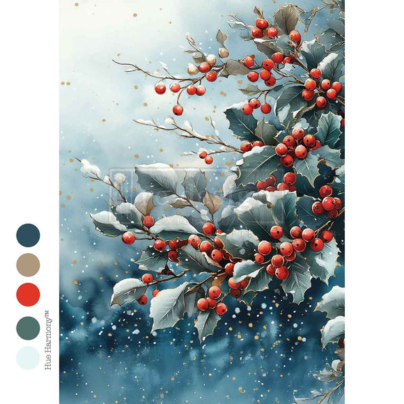 A4 Decoupage Fiber Frosted Boughs & Berries